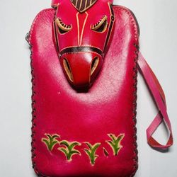 New Handmade Rose Pink Leather Horse Handbag