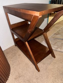RIALTO- Mid-Century Modern Z-Frame 3-Tier Wood Side Table