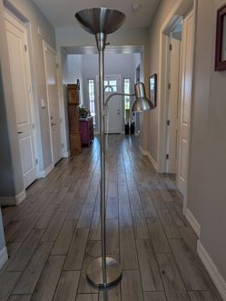 Brushed Nickel Torchiere Floor Lamp with Reading Light