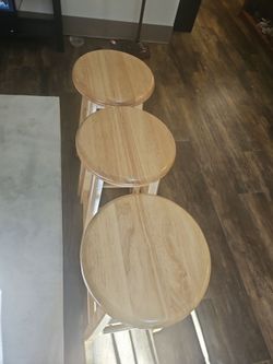 Set of 3 Natural Wood Swivel Barstools / Counter Stools - Excellent Condition