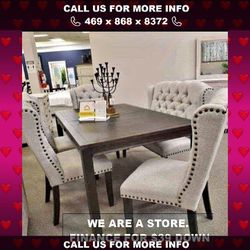 Black Table, Linen Velvet Chairs And Bench | Brand New Ashley