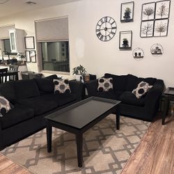 Black Couch Sofa & Loveseat Set + Coffee Table + End Tables – Living Room Furniture