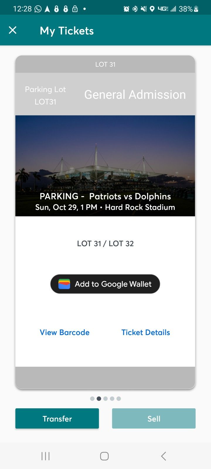 Parking Pass MIAMI DOLPHINS