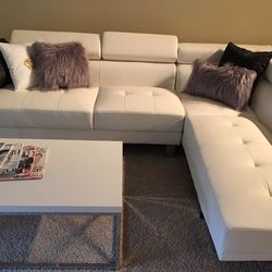 New white bonded leather sofa sectional adjustable headrest