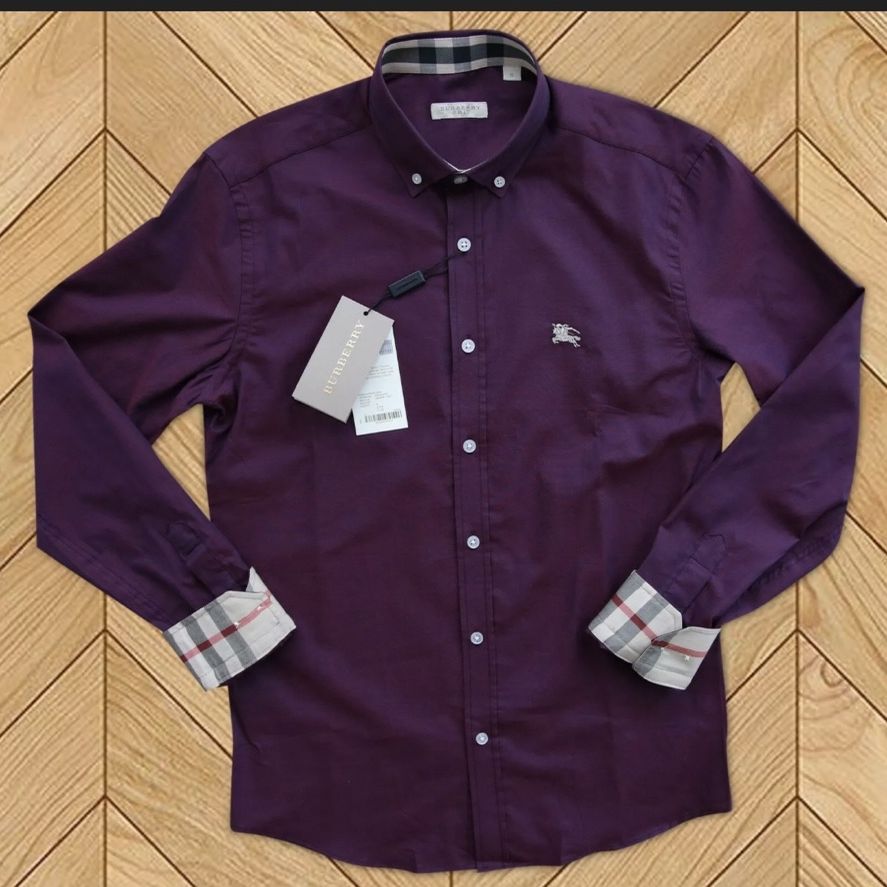 BURBERRY SHIRT FOR MEN WITH STYLE PPURPLE COLOR CHECKED ON SLEEVES LONG SLEEVES BRAND NEW-with Burberry Bag