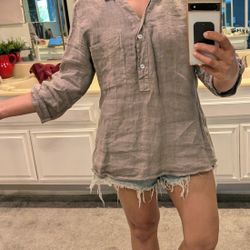 Puro Lino Italy Made 100% Linen VNeck Tunic Top. Roll Up Sleeve, OneSize. Breathable, Handmade. Stylish, Soft, Comfortable, Chic!

