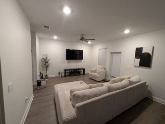 Oversized Ivory Corduroy Sectional Sofa w/ Chaise