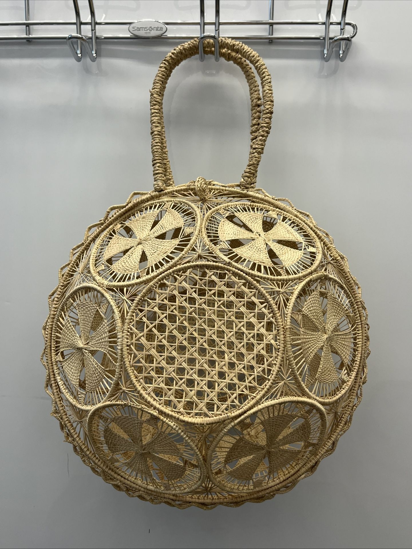 14” Round Straw Tote Purse Bag - Natural
