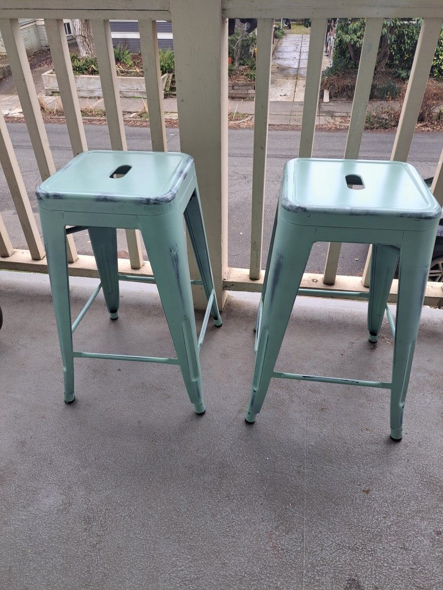 Mint Green Distressed Finish Bar Stools