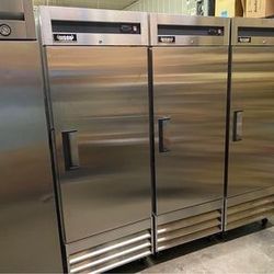 3 New Commercial Bison Refrigerators, single door right hinge on casters,3 shelves, 115V, $2600 Each