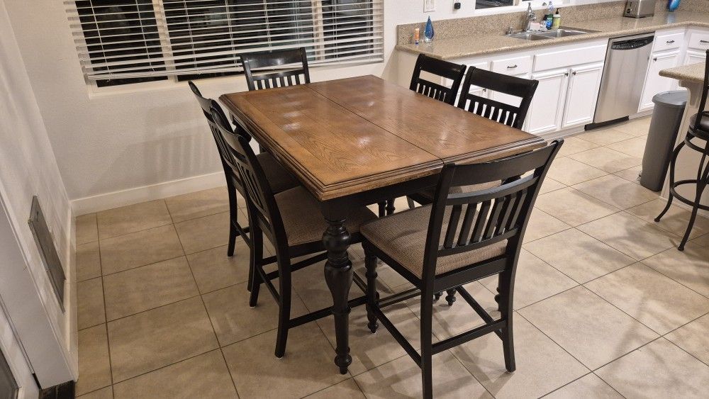 Solid Wood Counter Height Dining Table & 6 Chairs