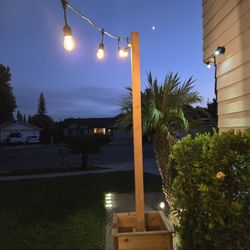 Cedar Planter with String Light Post - Handmade