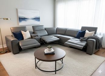 Brand New Karson Leather Power Reclining Sectional w/ Power Headrests