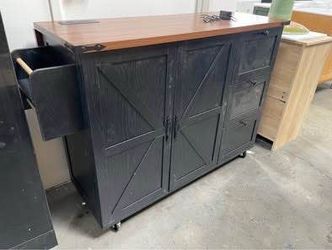 Minor Scratches Assembled New 54.5" Farmhouse Kitchen Island w/ Power Outlet Rolling Storage Cart