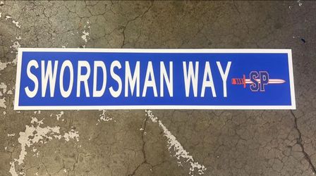 St. Paul High School Swordsman way sign