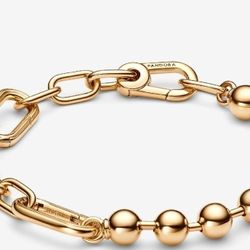 Pandora ME Metal Bead & Link Chain Bracelet 14k gold plating size 7.5" 19cm