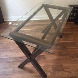 Pottery Barn Ava Desk Solid Spruce Espresso Finish with Tempered Glass Top