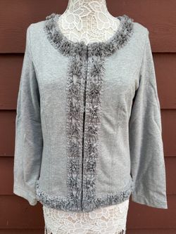 Nick and Mo Gray Cotton Ruffle Trim Cardigan Fairycore Y2K Vintage Style