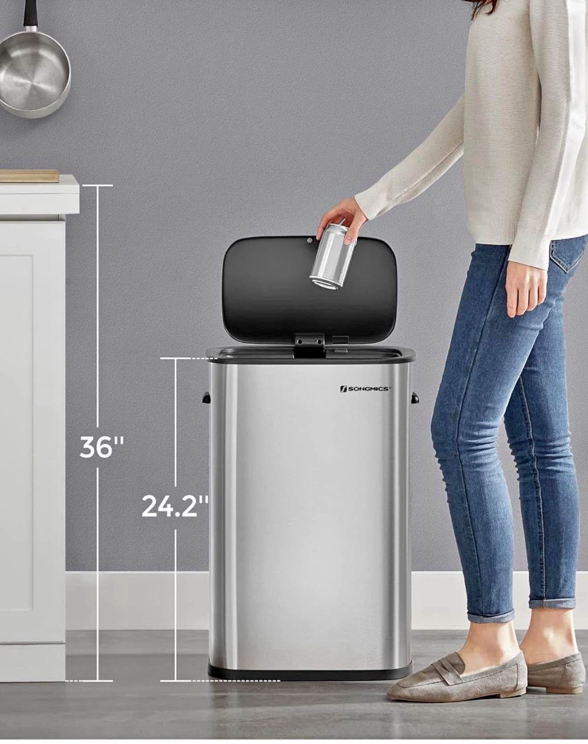 Motion Sensor Trash Can, 13 Gallon Automatic Garbage Can with Soft ...