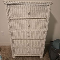 White wicker dresser and nightstand