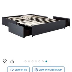 Upholstered Platform Bed for Raised Mattress Support with Underbed Storage Drawers, No Box Spring Needed, Queen, Gray Linen