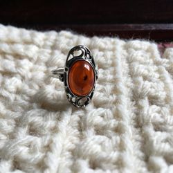 Oval Amber & Sterling Silver Ring