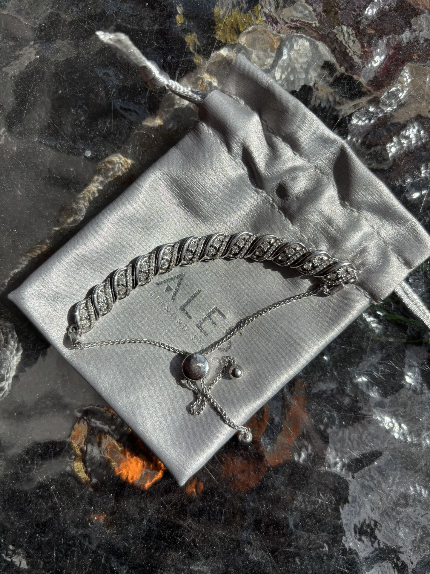 Sterling Silver And Diamond Bolo Bracelet
