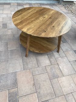 Round Coffee Table with Storage Shelf | Rustic Oak | Modern Farmhouse / Mid-Century