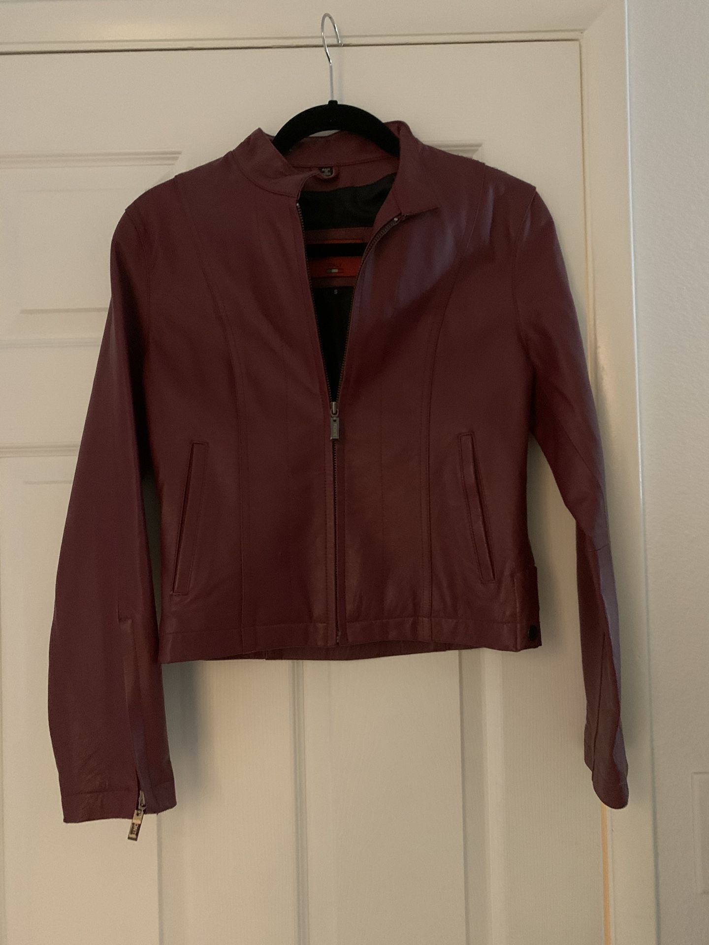 Small Dark Red Leather Woman’s Coat
