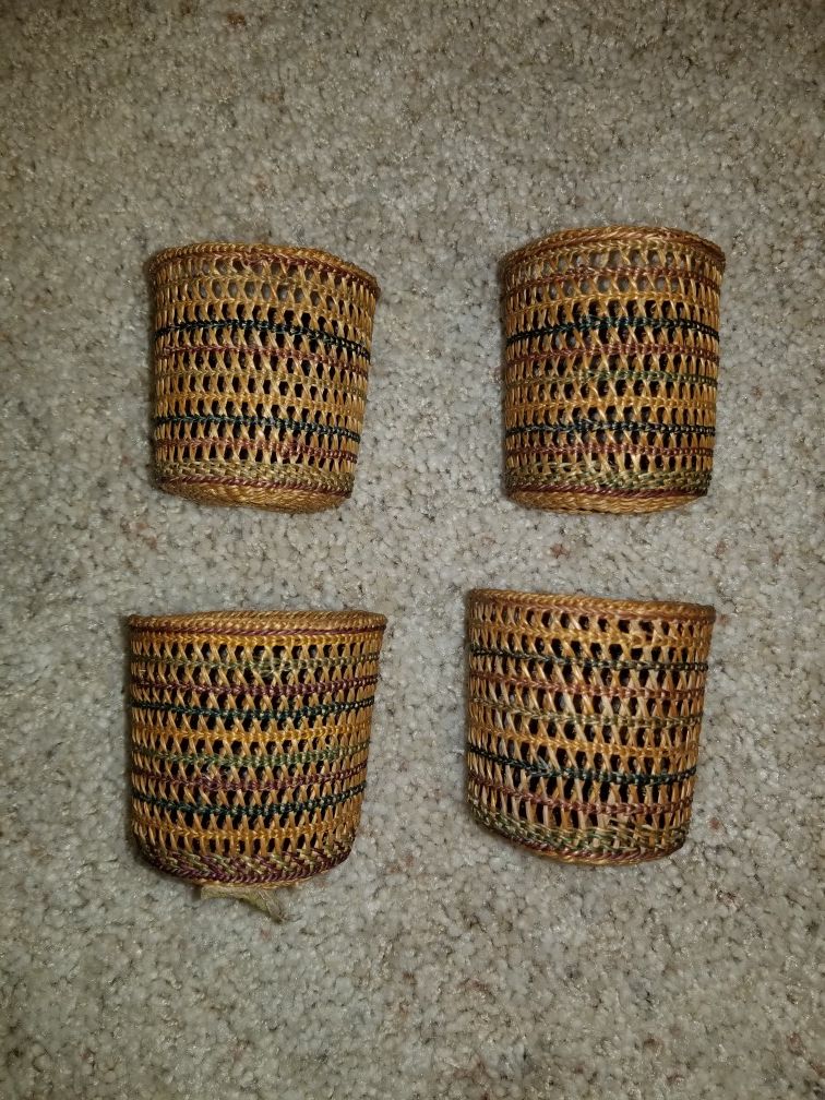 Vintage Rattan Cup Holder/Cozy x 4
