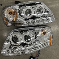 97-03 Ford F150 Led Dual Halo Rings Headlights Luces
