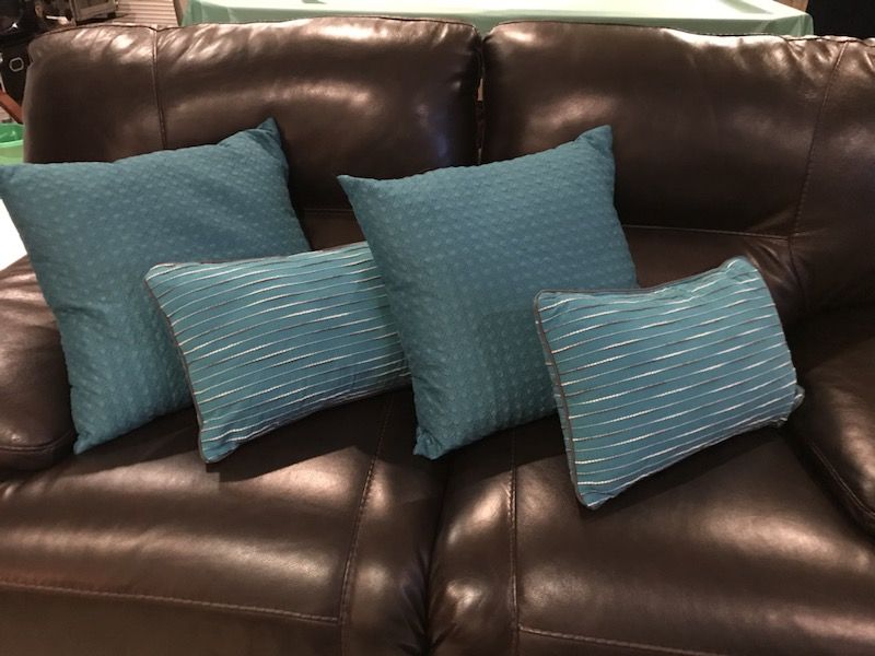 Throw Pillows $10. Each or $35. for all 4, 2-20”x20” & 2-20”x13” plus Throw Blanket $5. Reduced $30.