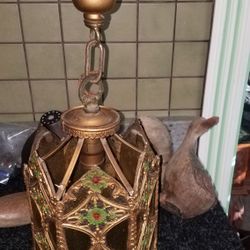 Brass And Glass Antique Ceiling Light Very Nice