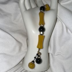 Vintage Baltic Amber & Black Obsidian Bracelet