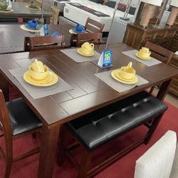 $10 Down Payment Finance / Brand New Ameillia 6 Piece Dining Set ( 4 Chairs & Table & Bench )
