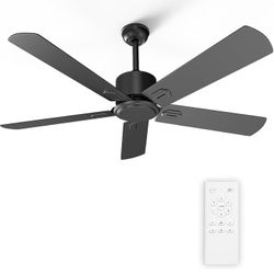 52 Inch Ceiling Fan No Light - Outdoor Indoor Flush Mount Low Profile DC Motor Fan with Remote