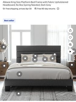 Allewie King size platform bed frame dark grey and mattress