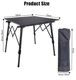 Portable Camping Folding Table, Foldable Camping Table, Height Adjustable Camp Table Ultralight Outdoor Side Table with Bag for Picnic Fishing Beach B