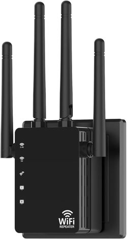 Dual Band Wireless WiFi Range Extender Signal Booster Repeater 4 Antennas Black