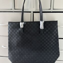 Black Checkered Tote Bag 17.5”x14.5” new
