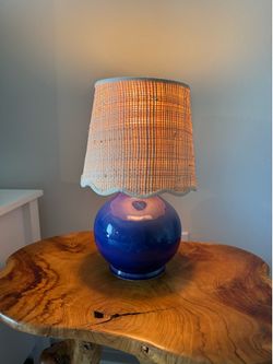 Serena & Lily blue rattan lamp