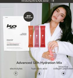 k2o by Kylie Jenner Advanced Skin Hydration Mix with Electrolytes, Hyaluronic Acid & Verisol Collagen Peptides - Clinically Shown to Boost Hydration &