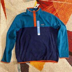 NWT LANDS’ END Fleece Quarter Snap Pullover Jacket Men’s Large NEW W/ Pockets