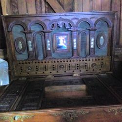 Large Golden Teak Antique Actors Trunk
