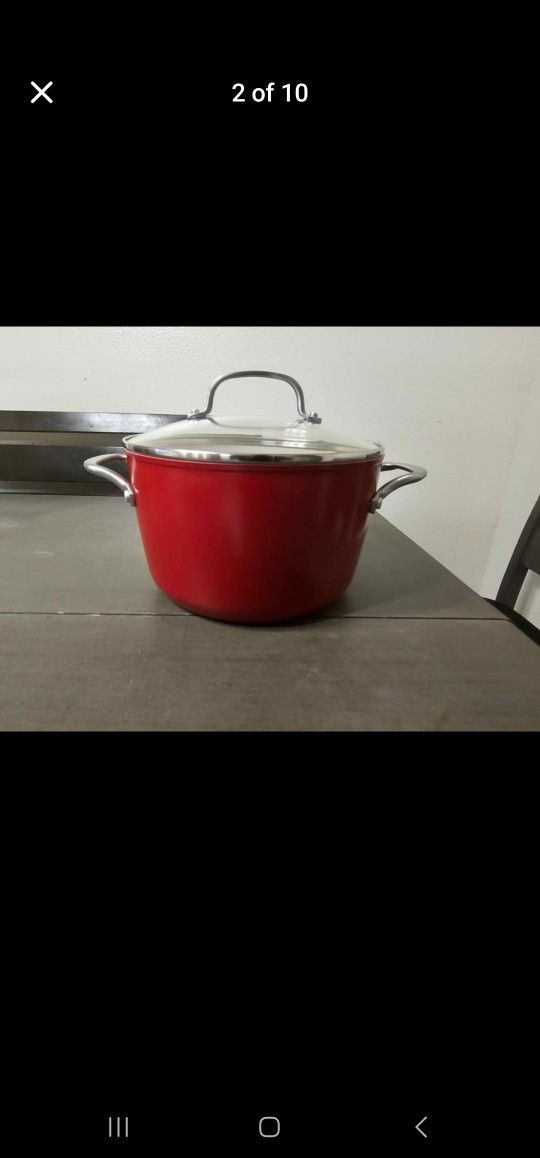 KitchenAid Hard Anodized Induction Nonstick Stock Pot/Stockpot with Lid, 8 Quart, Empire Red