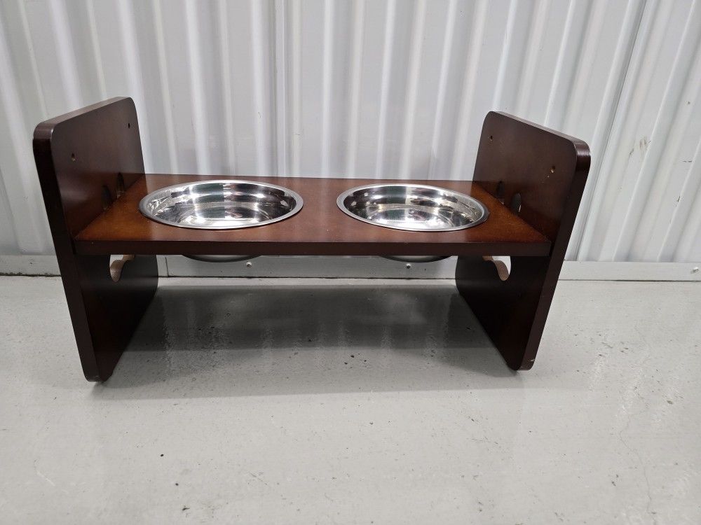 Dog Food And Water Bowl With Wooden Holder