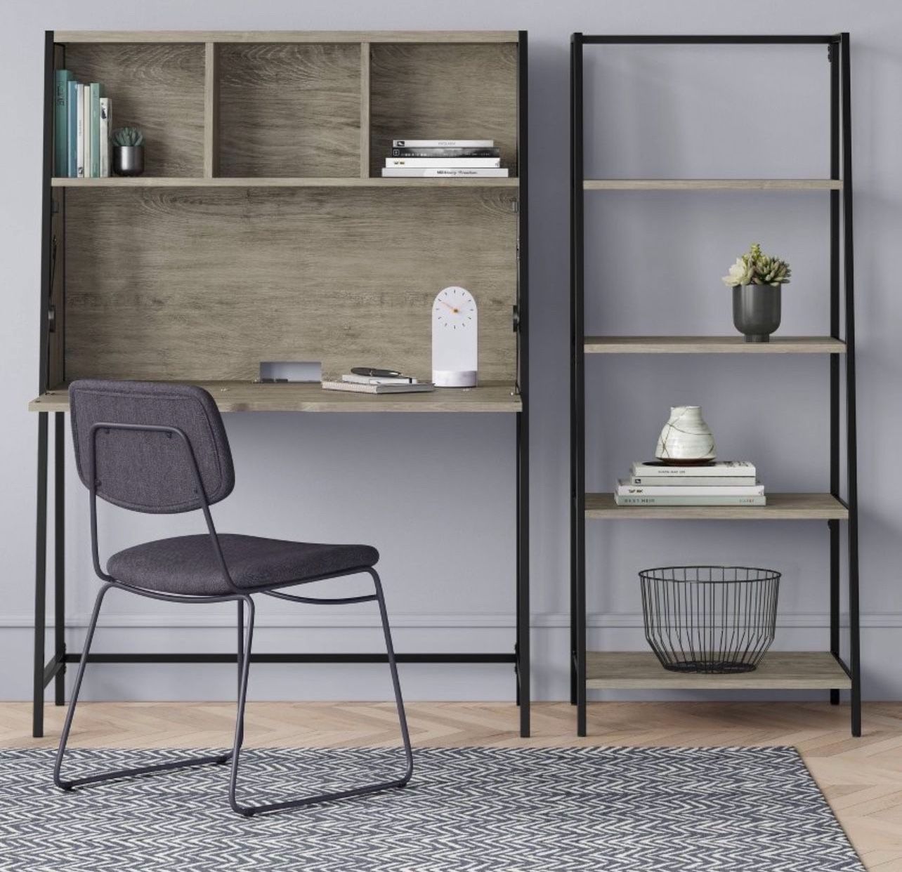 Loring Wood Secretary Desk with Hutch and Charging Station Gray - Project 62