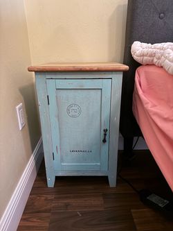 Rustic Distressed Teal Wood Nightstand Cabinet