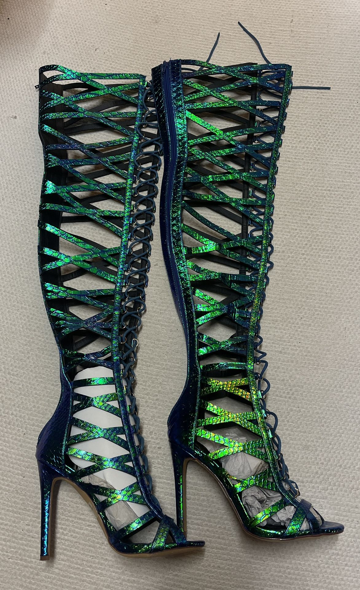 Blue-Green Gladiator Heels, Party Shoes