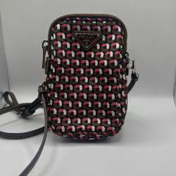 PRADA Shoulder Bag Nylon Leather Brown Pink Silver Auth 1n1860